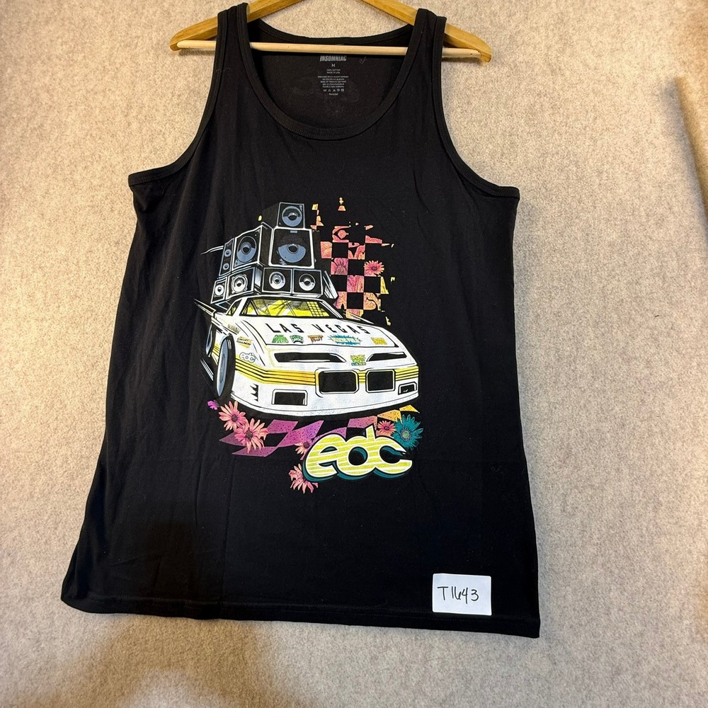 Insomniac EDC Las Vegas Race Car Graphic Tank Top Mens Medium Black Rave Wear